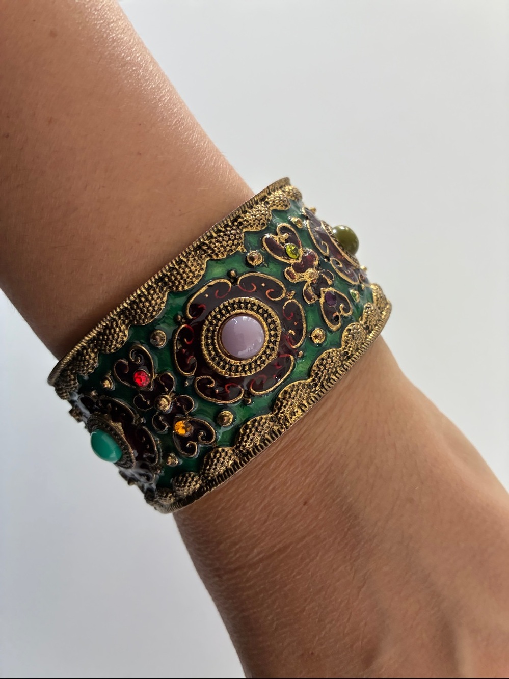 Vintage-Inspired turquoise and coral style Enamel Cuff Bracelet